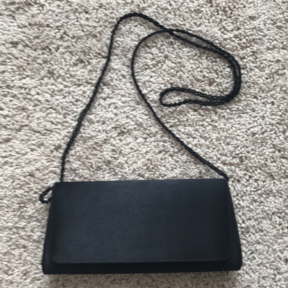 Black Satin Clutch with Beaded Strap